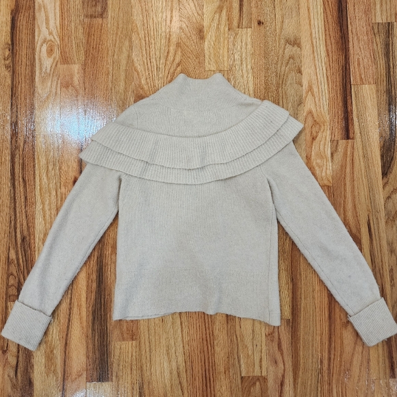 Anthropologie Charlie And Robin Knit Sweater Cardigan Ruffled Ivory Beige XS - Picture 2 of 10